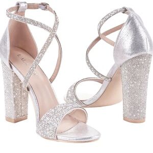 Lala Ikai Chunky Block Heel Silver Stripy sandals Size 37/7